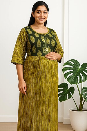 cotton three fourth sleeve embroidery maternity nightgown
