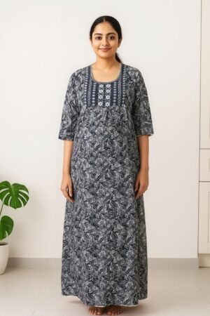 Front view of alpine fabric feeding top nighty with nursing access