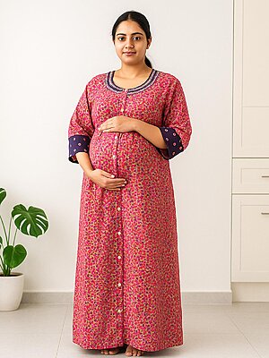 Cotton Front full open nighty for pregnant womenorpatients