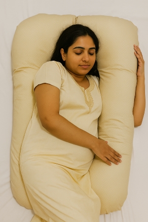 pregnant women's sleeping pillow for comfort also known as pregnany sleeping pillow or maternity pillow