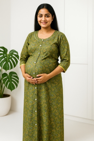Cotton maternity Front full open maxi nighty for pregnant women or patients