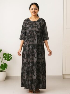 Maternity feeding alpine nighty with three-fourth sleeves in cotton