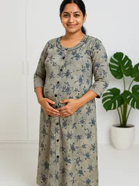 Front full open nighty in soft cotton fabric with button design