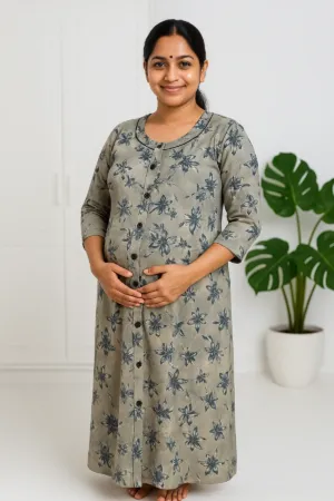 Front full open nighty in soft cotton fabric with button design