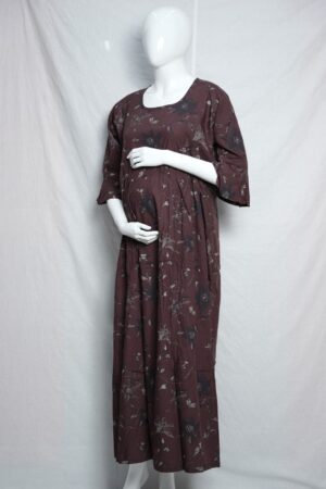 Cotton Feeding Maxi dress with front opening – stylish maternity and nursing wear for new moms