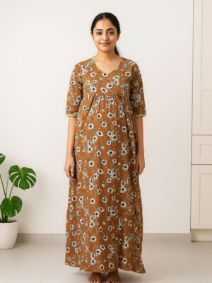 Cotton feeding nighty with front opening for nursing moms