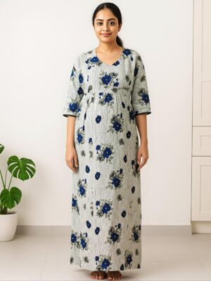A cotton feeding nighty designed as a maternity feeding nighty, this nursing nighty cotton style offers comfort as cotton maternity nightwear for feeding, making it the perfect ladies feeding nighty.
