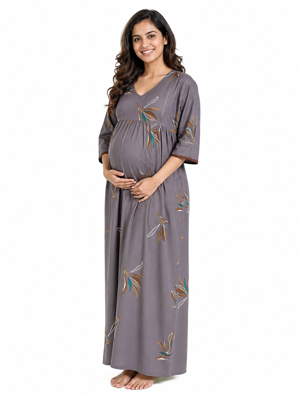 Navy Blue Alpine Frill Feeding Nighty with ruffled waist detail and dual concealed nursing zips