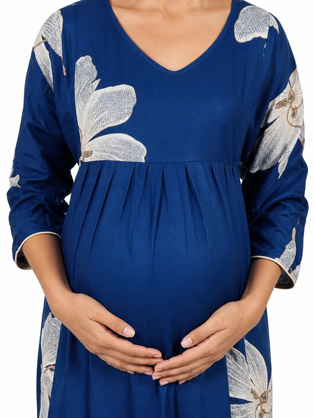 Blue Alpine Frill Feeding Nighty with ruffled waist detail and dual concealed nursing zips