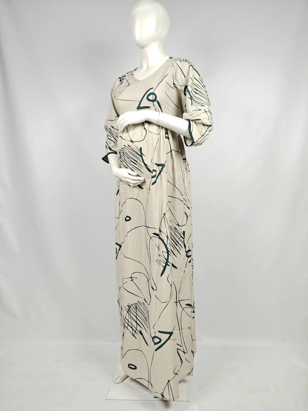 Light Cream Rayon Frill Feeding Nighty with ruffled waist detail and dual concealed nursing zips