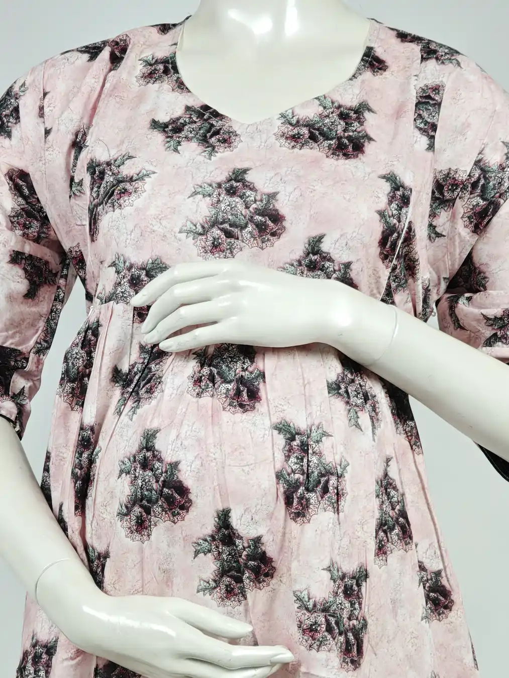 Light Rose frill feeding nighty with ruffled waist and concealed nursing zips