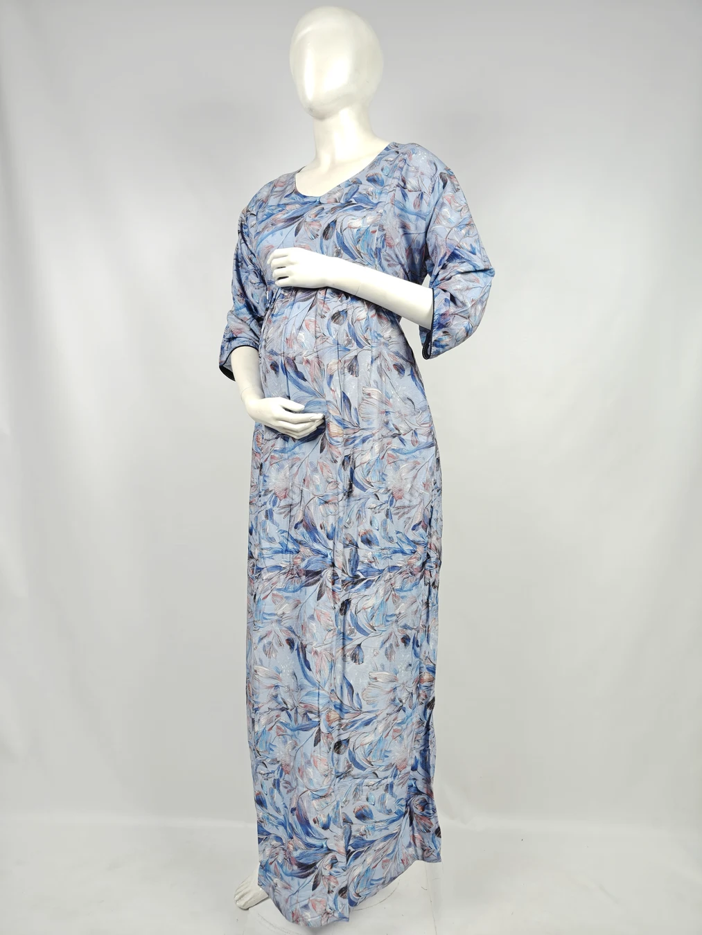 Ice Blue rayon frill feeding nighty with concealed nursing zips