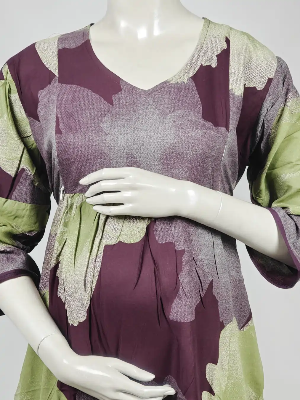 Maroon Alpine Frill Feeding Nighty with ruffled waist detail and dual concealed nursing zips