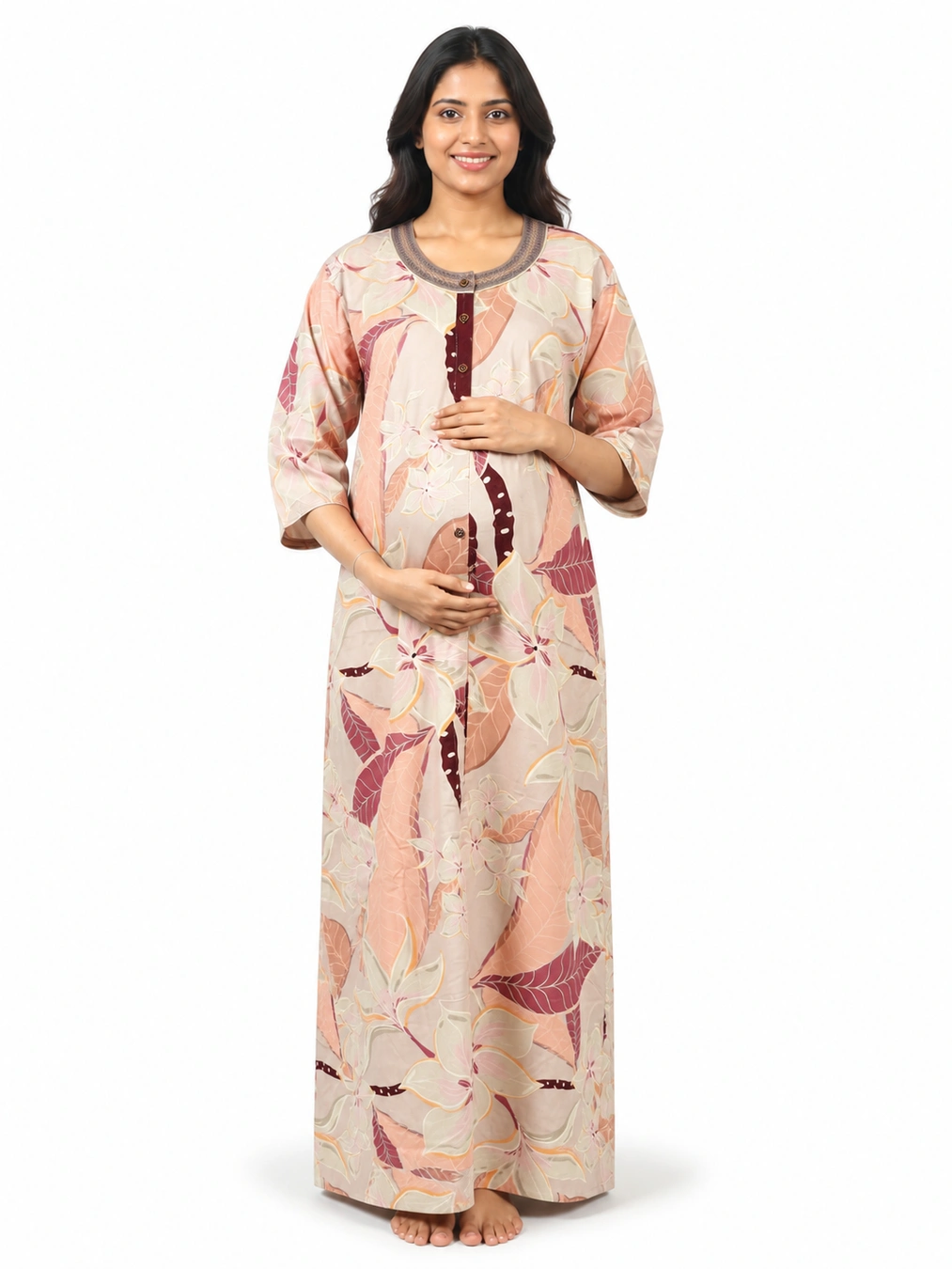 Light Orange rayon front-open nighty with full button opening