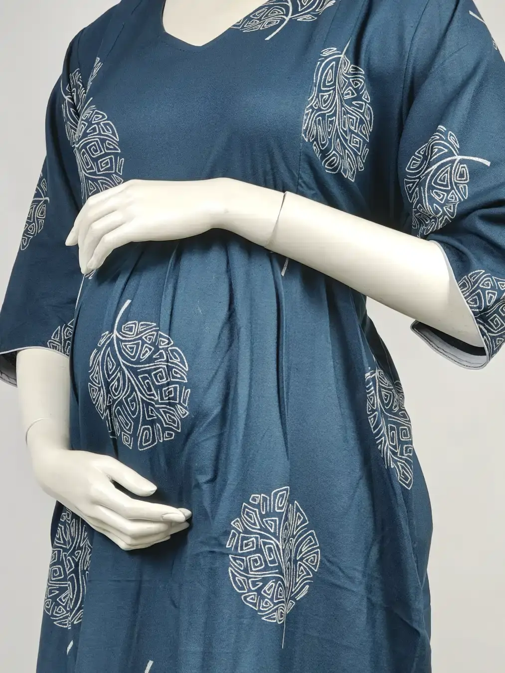 Teal Alpine Frill Feeding Nighty with ruffled waist detail and dual concealed nursing zips