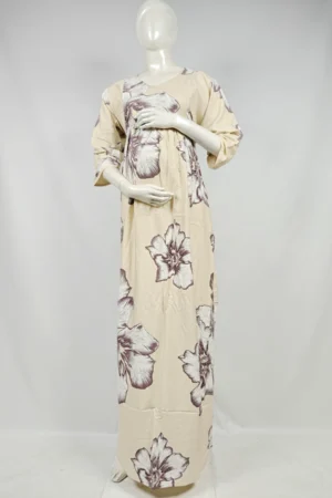 Cream Rayon Frill Feeding Nighty with ruffled waist detail and dual concealed nursing zips