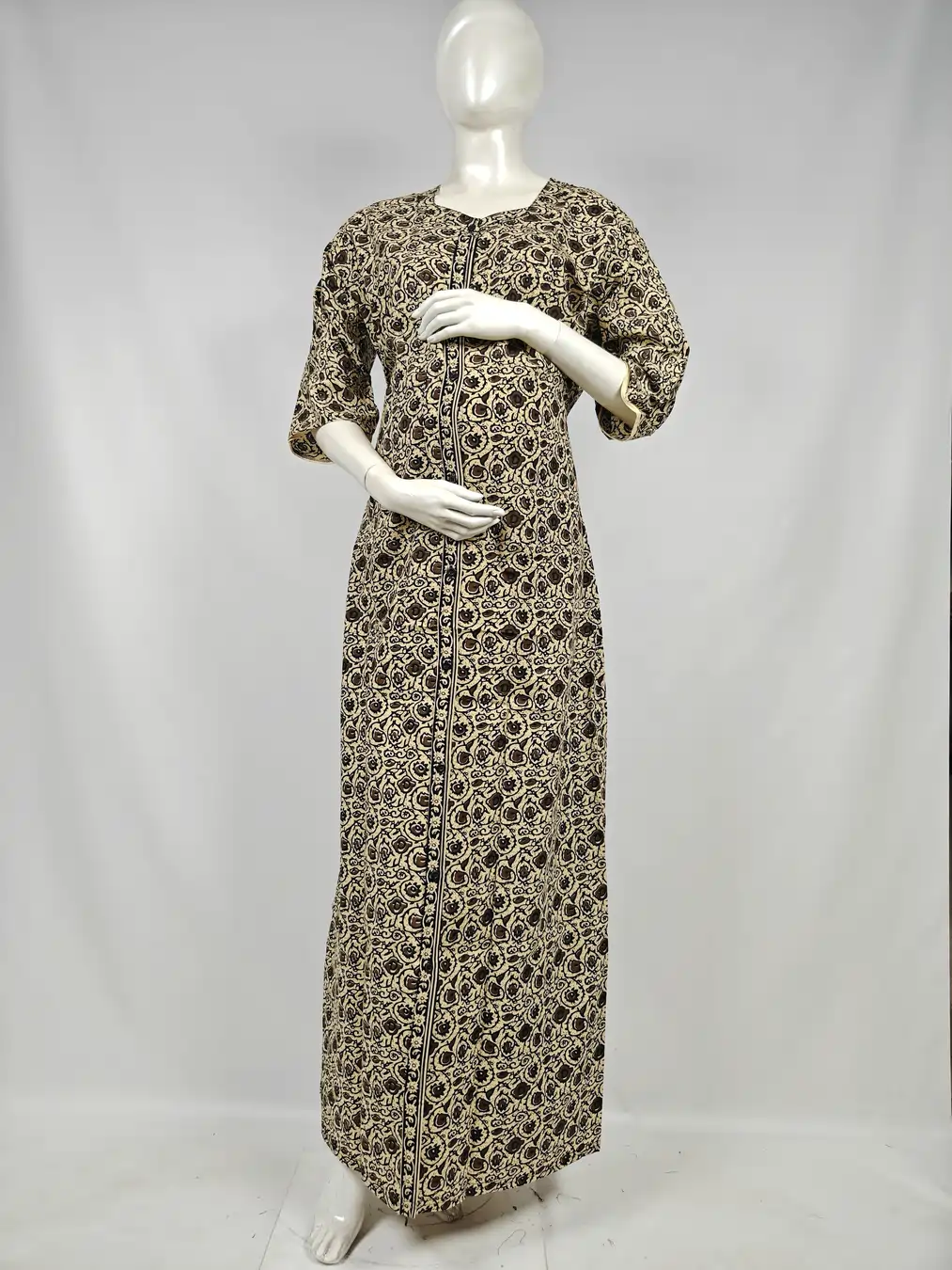 Yellow cotton maternity nighty with full-front button opening
