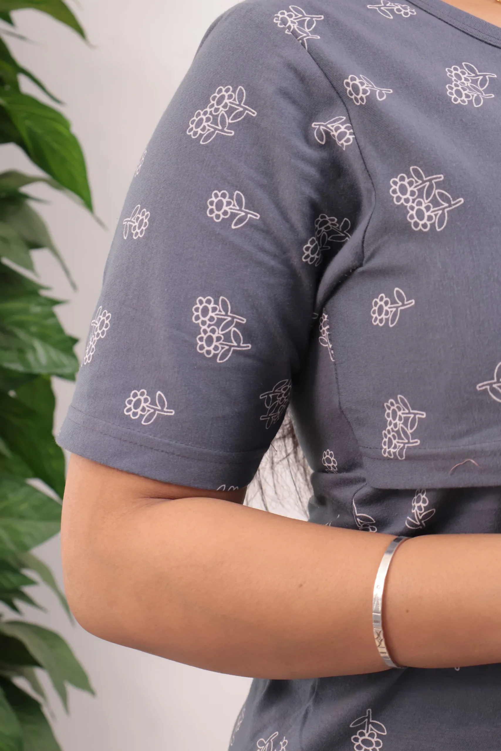 Grey Short Sleeve Feeding Loungewear with Baniyan material and short sleeves