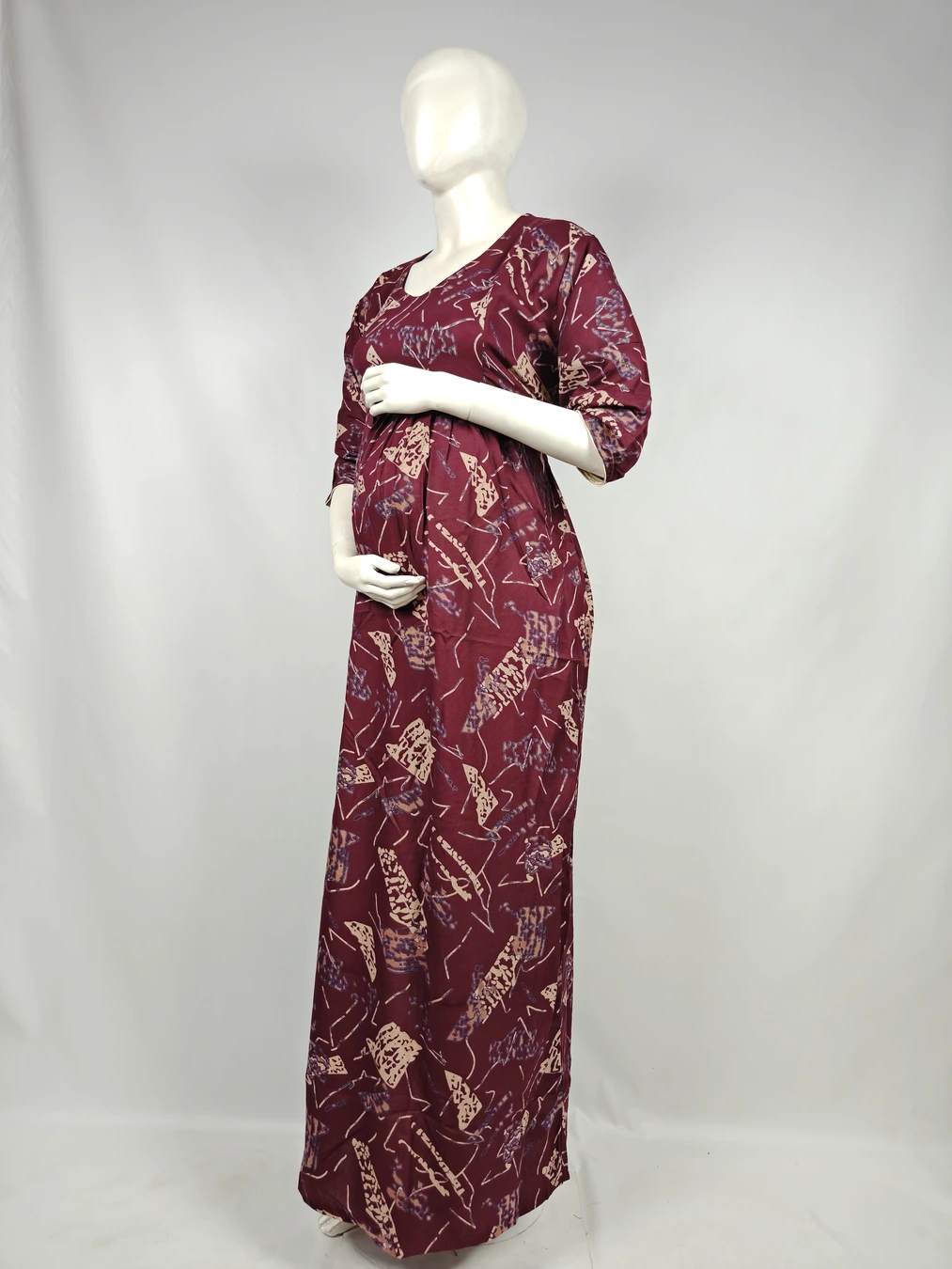 Maroon Alpine frill feeding nighty with concealed nursing zips