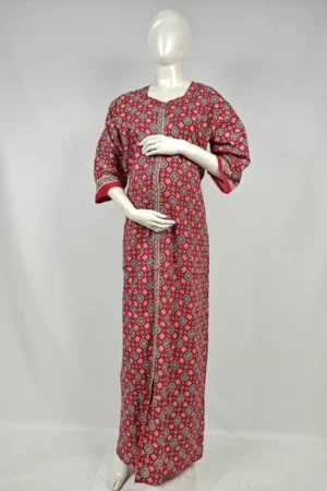Red cotton maternity nighty with full-front button opening