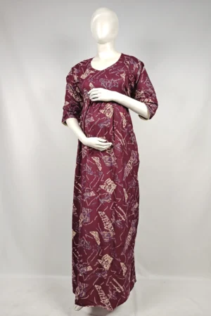 Maroon Alpine frill feeding nighty with concealed nursing zips