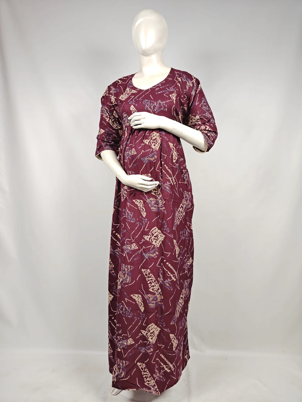 Maroon Alpine frill feeding nighty with concealed nursing zips