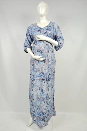 Ice Blue rayon frill feeding nighty with concealed nursing zips
