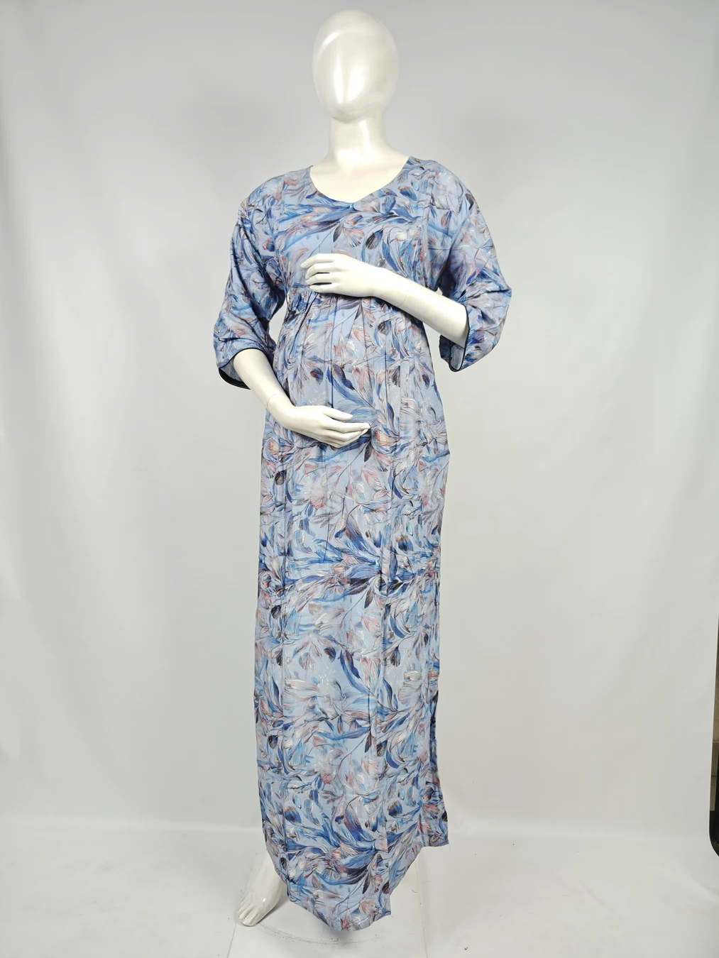 Ice Blue rayon frill feeding nighty with concealed nursing zips