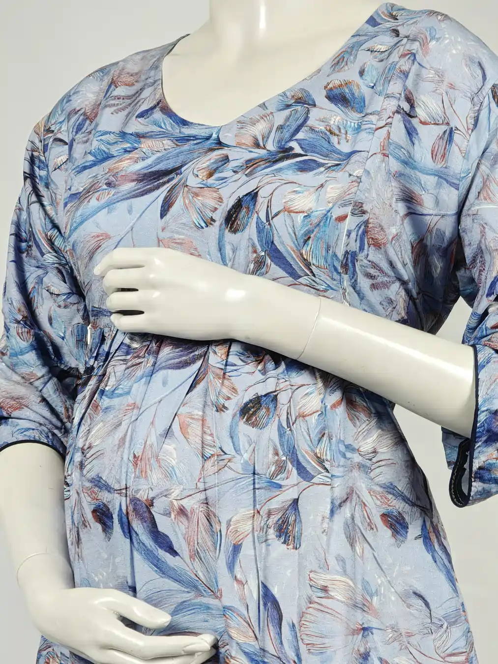 Ice Blue rayon frill feeding nighty with concealed nursing zips