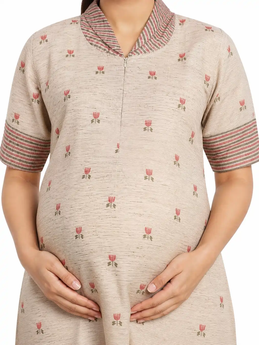 Cream Feeding Top Set with Centre Nursing Zip with a shawl, pant and multiple nursing openings
