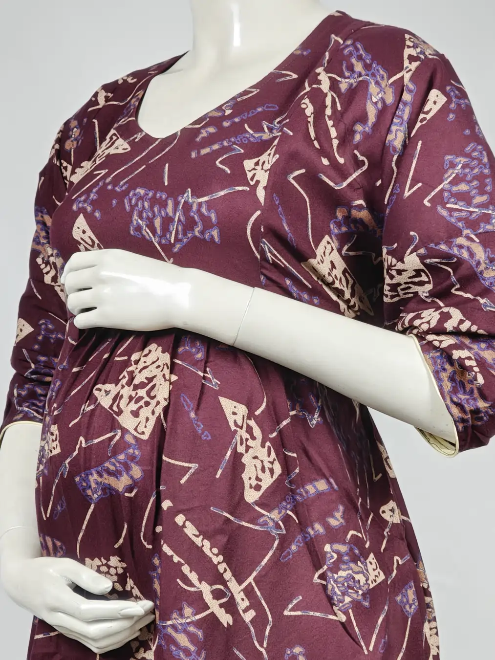 Maroon Alpine frill feeding nighty with concealed nursing zips