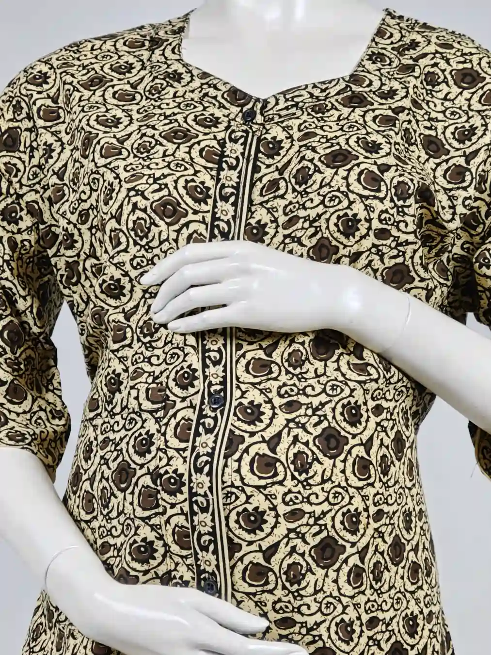 Yellow cotton maternity nighty with full-front button opening