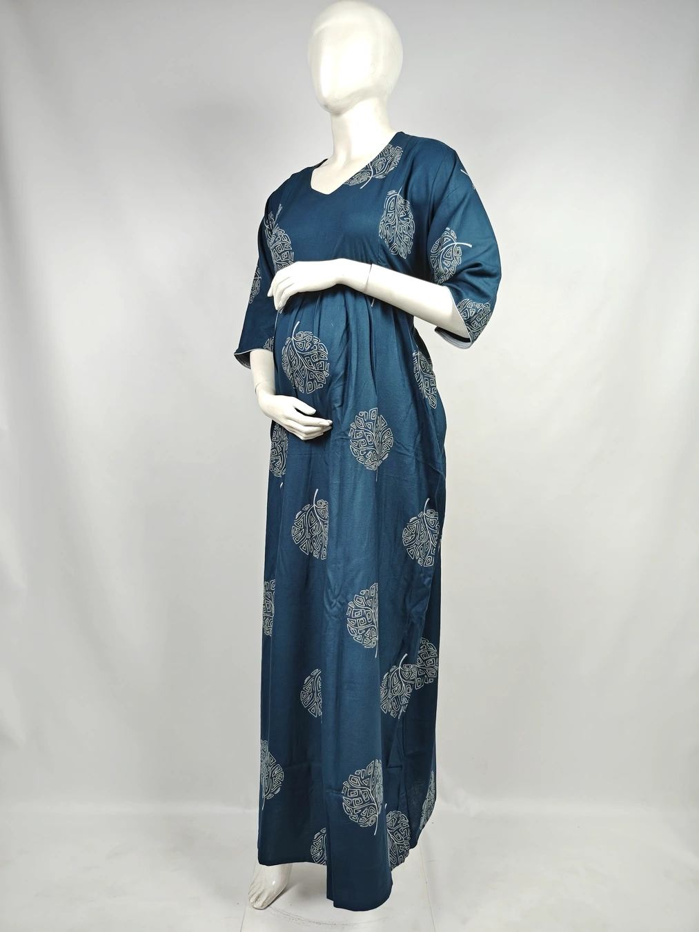 Teal Alpine Frill Feeding Nighty with ruffled waist detail and dual concealed nursing zips