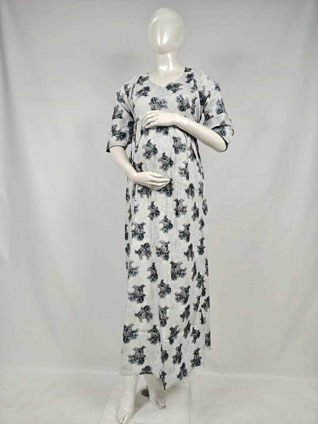 Light Yellow frill feeding nighty with ruffled waist and concealed nursing zips