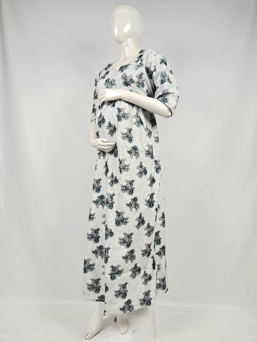 Light Yellow frill feeding nighty with ruffled waist and concealed nursing zips