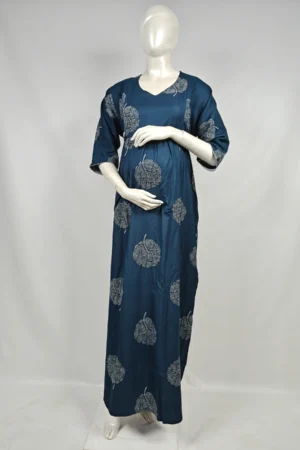 Teal Alpine Frill Feeding Nighty with ruffled waist detail and dual concealed nursing zips
