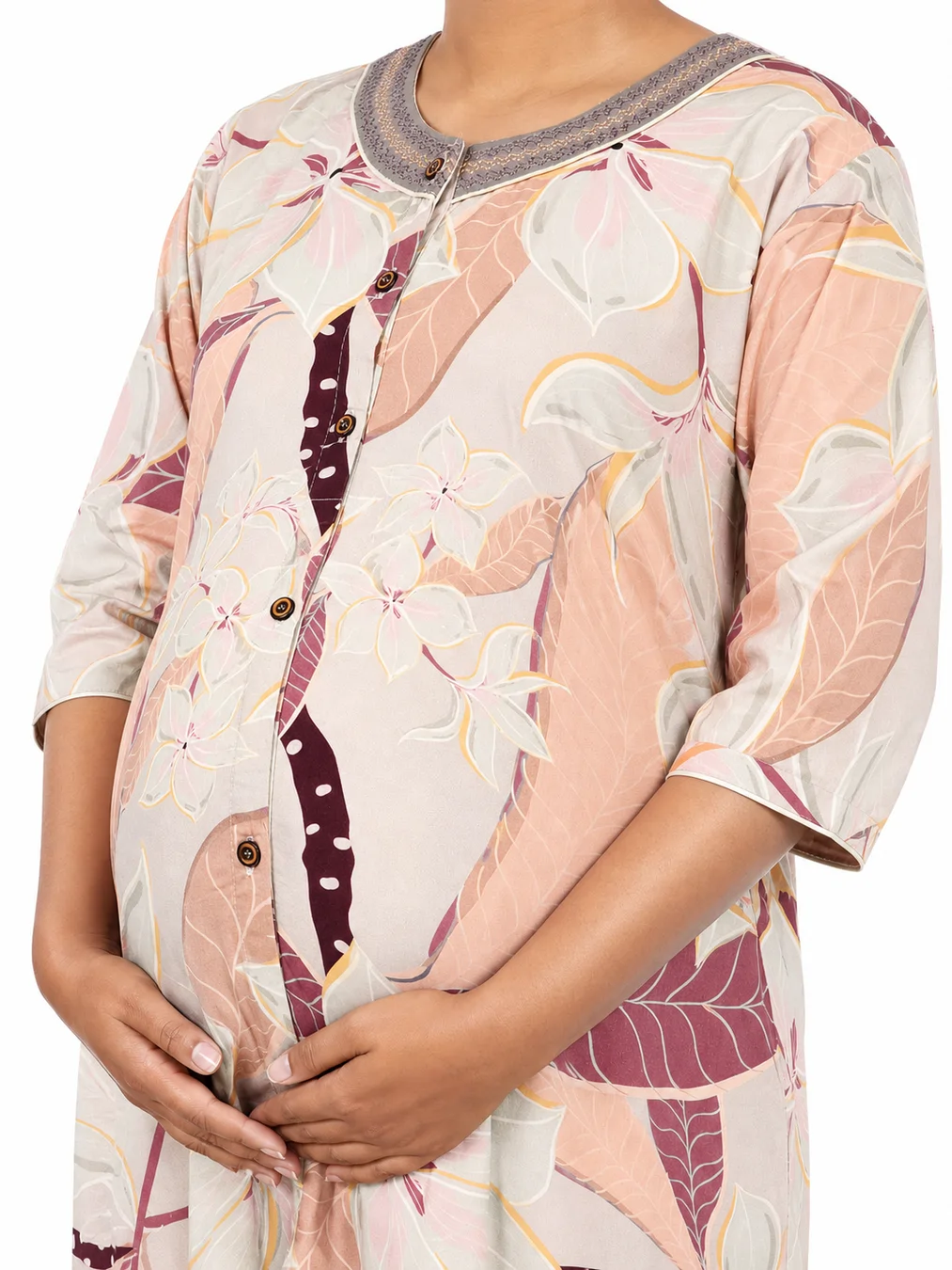 Light Orange rayon front-open nighty with full button opening