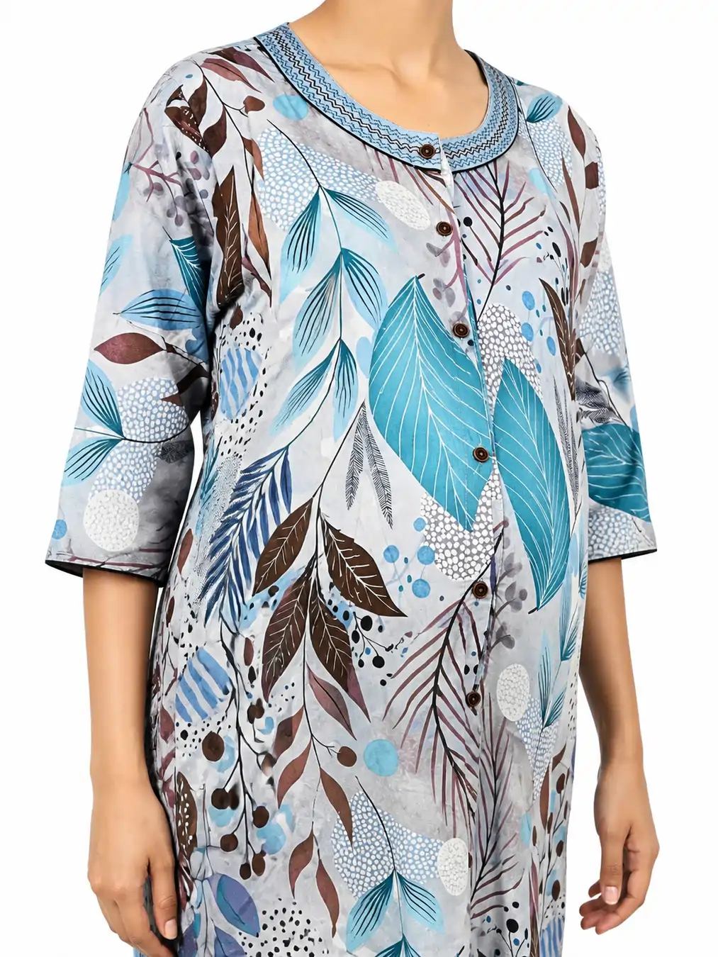 Ice Blue rayon front-open nighty with full button opening