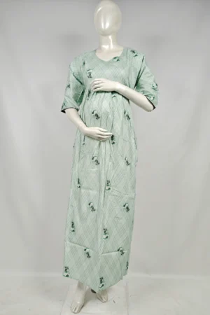 Light Green frill feeding nighty with ruffled waist and concealed nursing zips