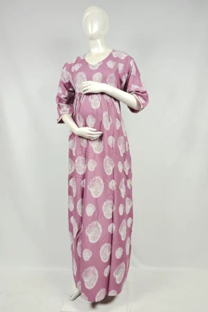 Rose Alpine Frill Feeding Nighty with ruffled waist detail and dual concealed nursing zips