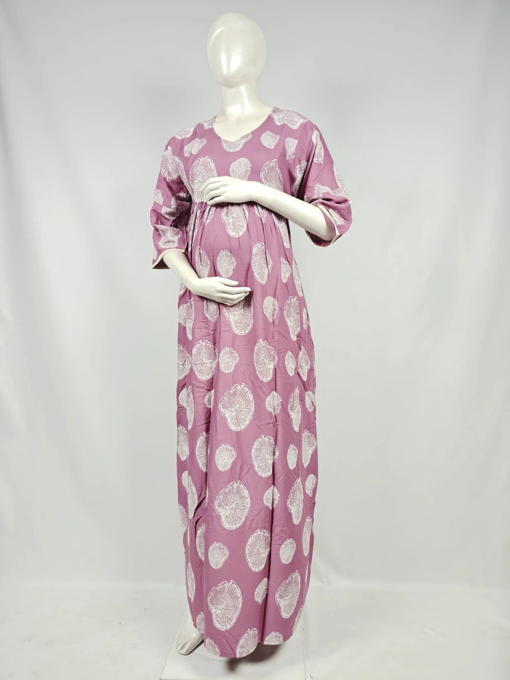 Rose Alpine Frill Feeding Nighty with ruffled waist detail and dual concealed nursing zips