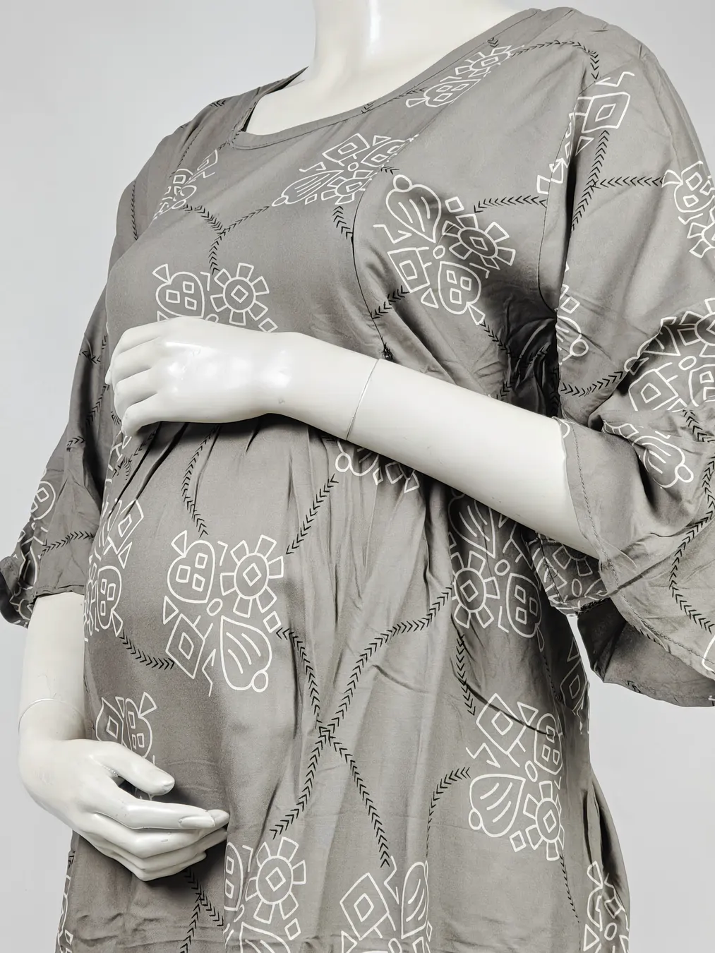 Pastel Green Rayon Frill Feeding Nighty with ruffled waist detail and side-zip nursing access