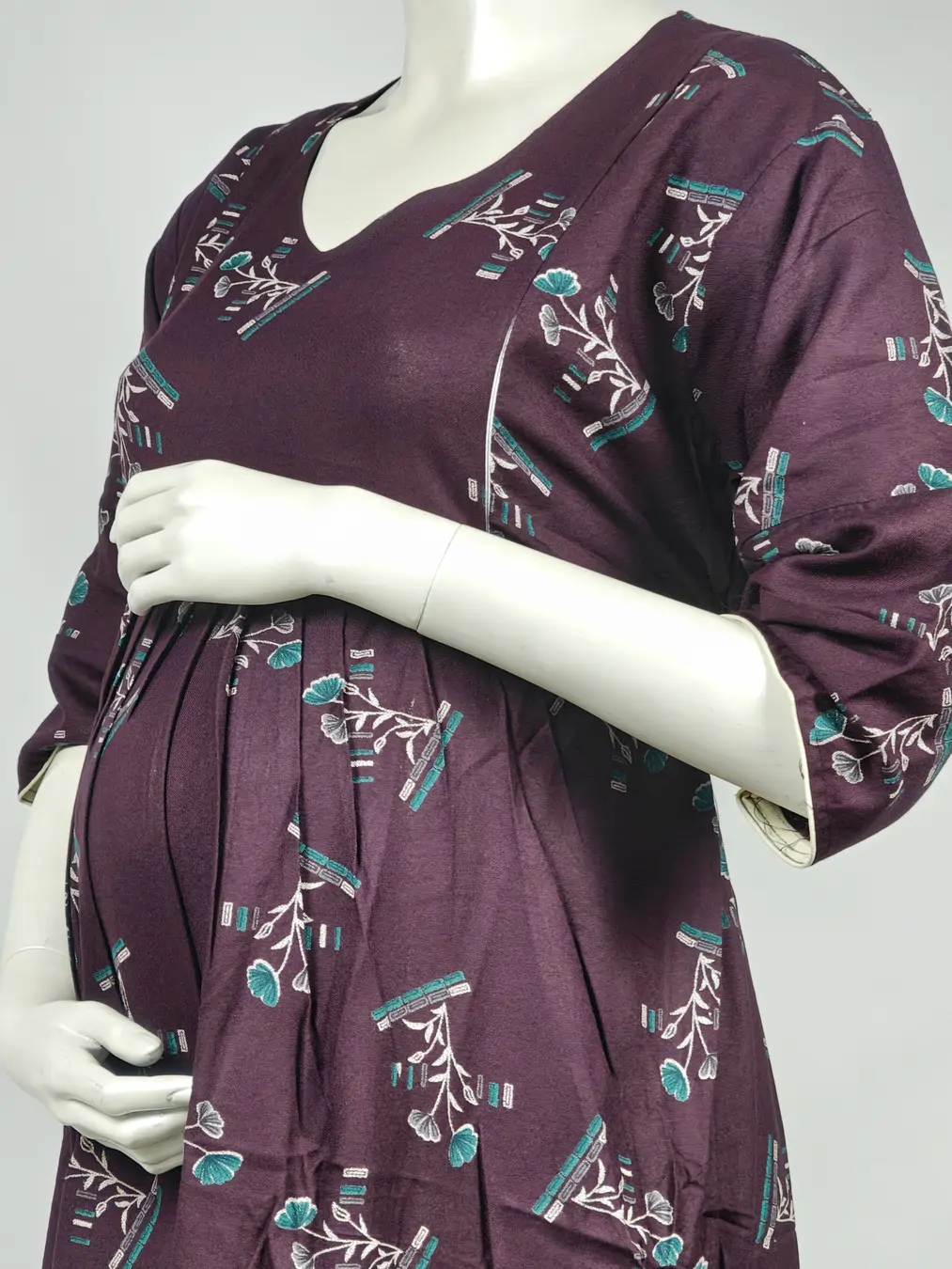Purple Alpine frill feeding nighty with concealed nursing zips