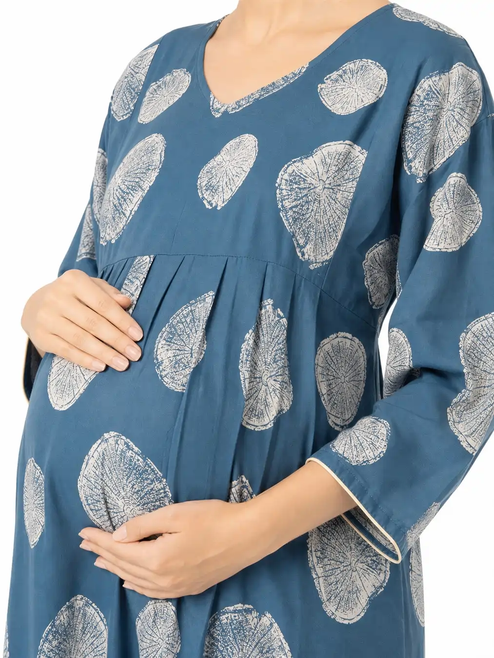 Pastel Blue Alpine Frill Feeding Nighty with ruffled waist detail and dual concealed nursing zips