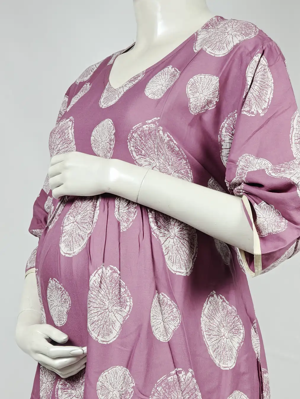 Rose Alpine Frill Feeding Nighty with ruffled waist detail and dual concealed nursing zips