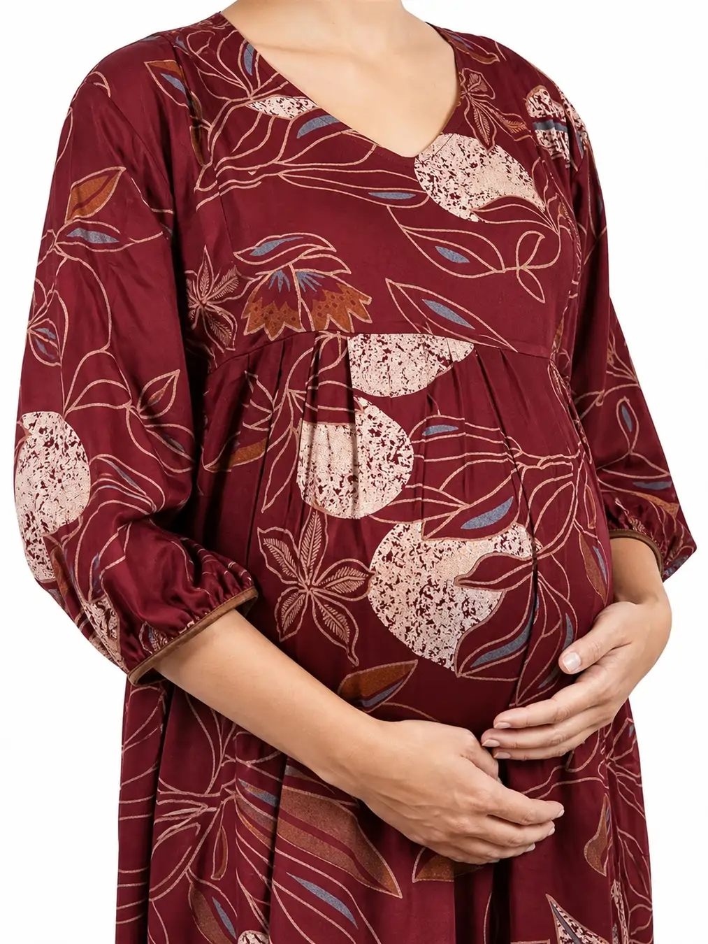 Maroon Alpine frill feeding nighty with concealed nursing zips