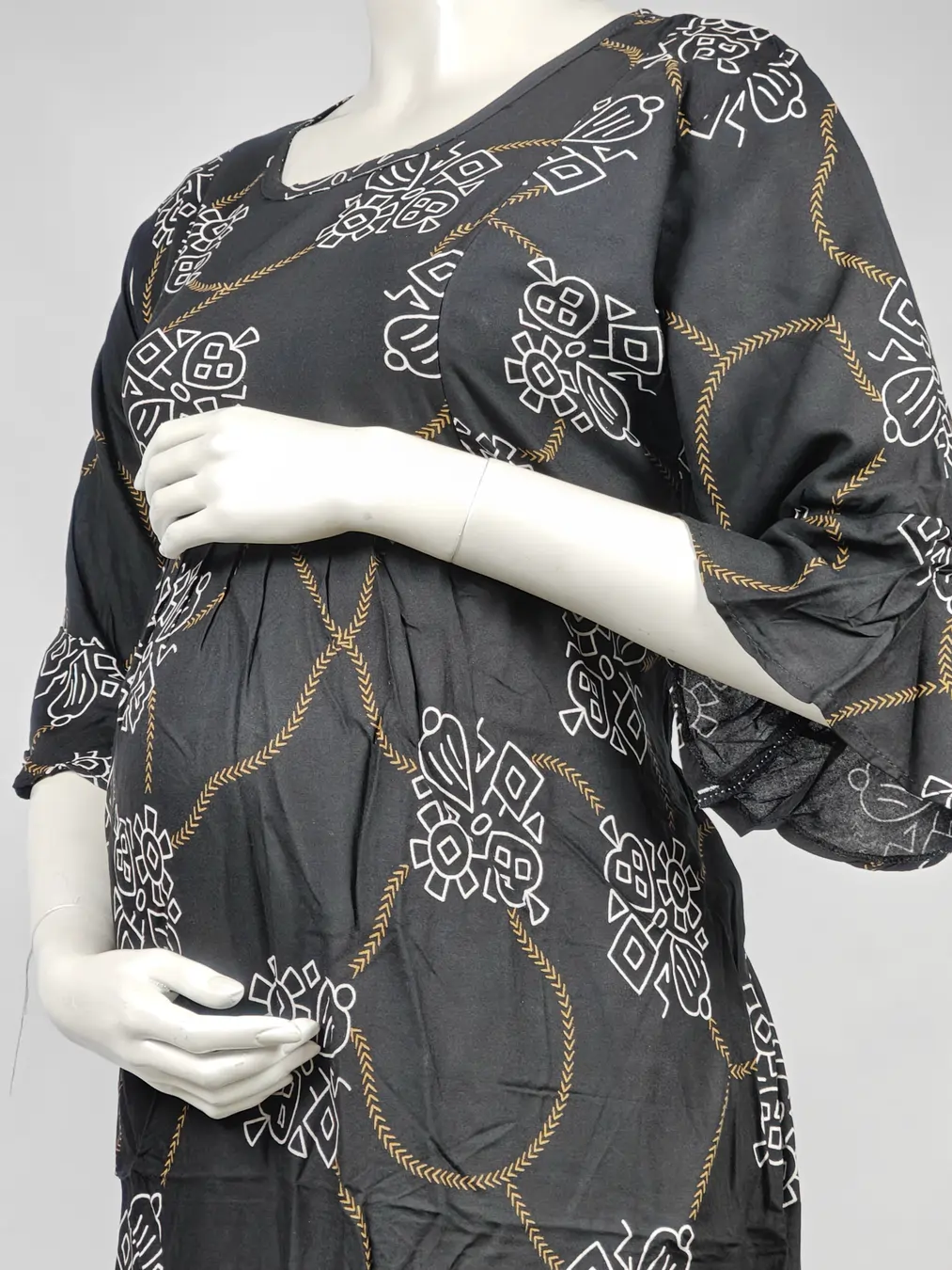 Black rayon frill feeding nighty with concealed nursing zips