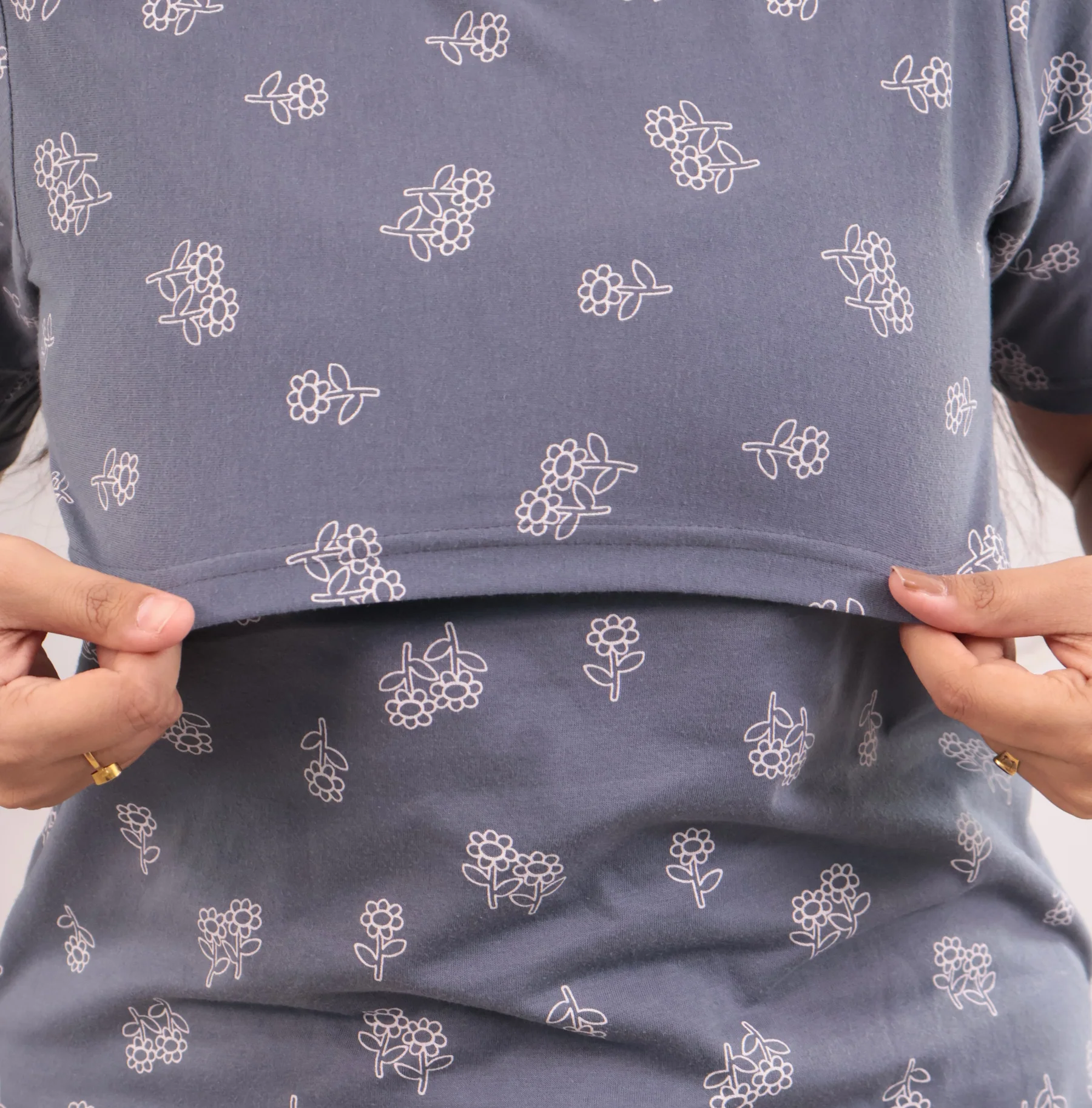 Grey Short Sleeve Feeding Loungewear with Baniyan material and short sleeves