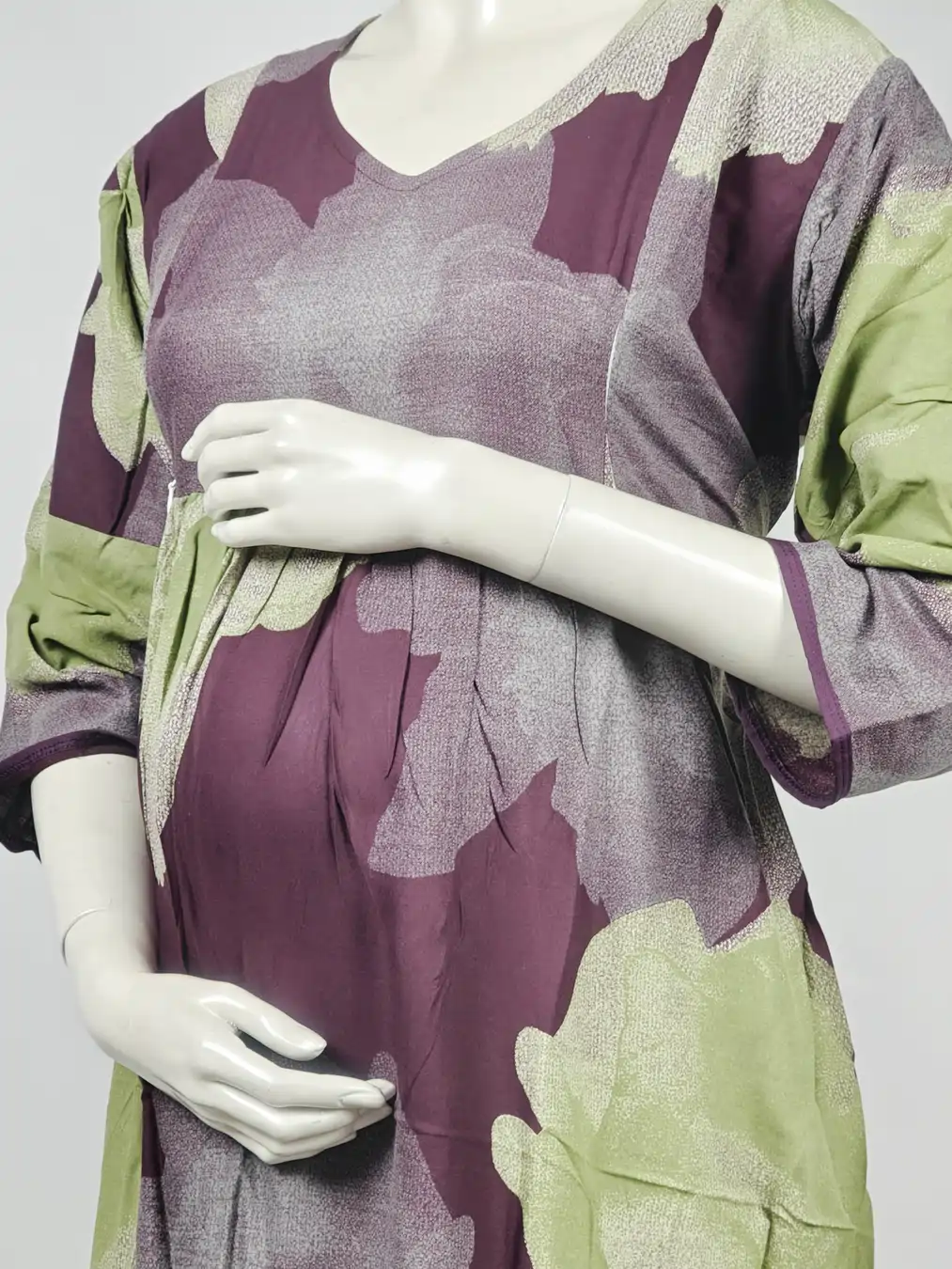 Maroon Alpine Frill Feeding Nighty with ruffled waist detail and dual concealed nursing zips