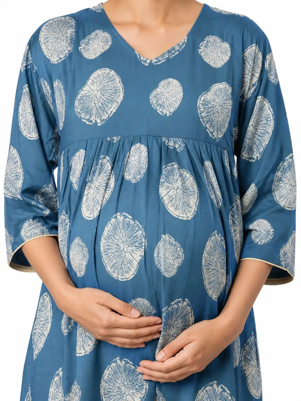 Pastel Blue Alpine Frill Feeding Nighty with ruffled waist detail and dual concealed nursing zips